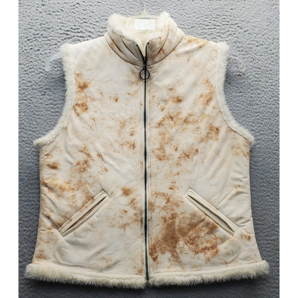 Baxis & Baxis Vest Womens L Multi Tie Dye Faux Fur Lined Sleeveless Full Zipper